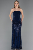Robe de Soirée Longue Perlé Bleu Marine ABU6567