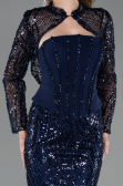 Robe de Soirée Longue Perlé Bleu Marine ABU6567