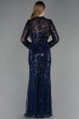 Robe de Soirée Longue Perlé Bleu Marine ABU6567