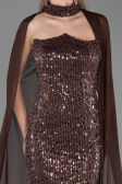 Robe de Soirée Longue Perlé Brun clair ABU6569