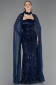 Robe de Soirée Longue Perlé Bleu Marine ABU6569