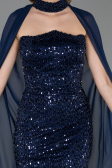 Robe de Soirée Longue Perlé Bleu Marine ABU6569