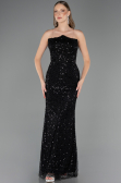 Robe de Soirée Longue Perlé Noir ABU6569