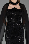 Robe de Soirée Longue Perlé Noir ABU6569