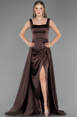 Robe Grande Taille Longue Satin Brun ABU6576