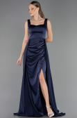 Robe Grande Taille Longue Satin Bleu Marine ABU6576
