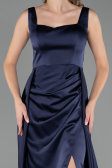 Robe Grande Taille Longue Satin Bleu Marine ABU6576