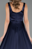 Robe Grande Taille Longue Satin Bleu Marine ABU6576