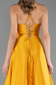 Robe de Soirée Longue Satin Moutarde ABU6573