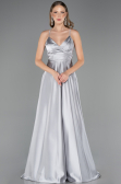 Robe de Soirée Longue Satin Gris ABU6573