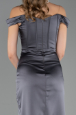 Robe Queue de Poisson Longue Satin Anthracite ABU6574