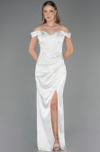 Robe Queue de Poisson Longue Satin Blanc ABU6574