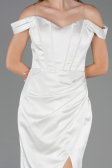 Robe Queue de Poisson Longue Satin Blanc ABU6574