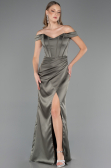 Robe De Soirée Grande Taille Longue Satin Kaki ABU6577