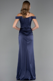 Robe De Soirée Grande Taille Longue Satin Bleu Marine ABU6577