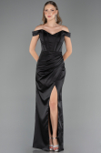 Robe De Soirée Grande Taille Longue Satin Noir ABU6577