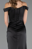 Robe De Soirée Grande Taille Longue Satin Noir ABU6577