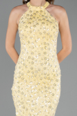 Robe de Soirée Longue Dantelle Jaune ABU6578