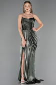 Robe de Soirée Grande Taille Longue Mousseline Kaki ABU6582