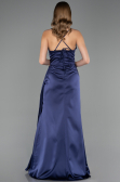 Robe de Soirée Longue Satin Bleu Marine ABU6584