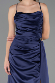 Robe de Soirée Longue Satin Bleu Marine ABU6584