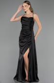 Robe de Soirée Longue Satin Noir ABU6584