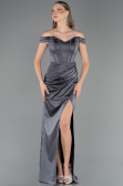 Robe Queue de Poisson Longue Satin Anthracite ABU6574