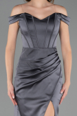 Robe Queue de Poisson Longue Satin Anthracite ABU6574