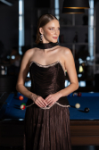 Robe de Soirée Longue Mousseline Brun ABU6570