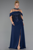 Robe de Soirée Grande Taille Longue Mousseline Bleu Marine ABU6274