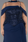 Robe de Soirée Grande Taille Longue Mousseline Bleu Marine ABU6274