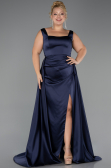 Robe Grande Taille Longue Satin Bleu Marine ABU6576