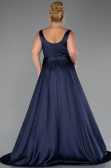 Robe Grande Taille Longue Satin Bleu Marine ABU6576