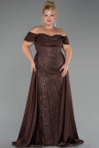 Robe De Soirée Grande Taille Longue Perlé Brun foncé ABU6414