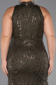 Robe De Soirée Grande Taille Perlé Longue Kaki Foncé ABU5063