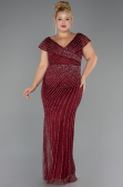 Robe de Soirée Grande Taille Longue Pierreux Rouge Bordeaux ABU5439