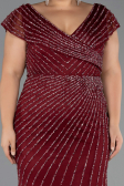 Robe de Soirée Grande Taille Longue Pierreux Rouge Bordeaux ABU5439