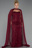 Robe de Soirée Grande Taille Longue Perlé Rouge Bordeaux ABU6545