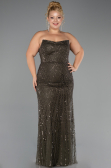 Robe de Soirée Grande Taille Longue Perlé Kaki ABU6545