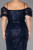 Robe De Invitation Grande Taille Midi Perlé Bleu Marine ABK2689