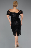 Robe De Invitation Grande Taille Midi Perlé Noir ABK2689