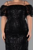 Robe De Invitation Grande Taille Midi Perlé Noir ABK2689