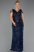 Robe de Soirée Grande Taille Longue Perlé Bleu Marine ABU6530