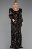 Robe de Soirée Grande Taille Longue Perlé Noir ABU5388