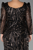 Robe de Soirée Grande Taille Longue Perlé Noir ABU5388