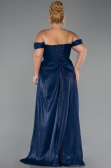 Robe De Soirée Grande Taille Longue Mousseline Bleu Marine ABU6507