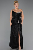 Robe de Soirée Grande Taille Longue Mousseline Noir ABU6561