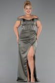 Robe De Soirée Grande Taille Longue Satin Kaki ABU6577