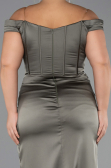 Robe De Soirée Grande Taille Longue Satin Kaki ABU6577