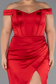 Robe De Soirée Grande Taille Longue Satin Rouge ABU6577